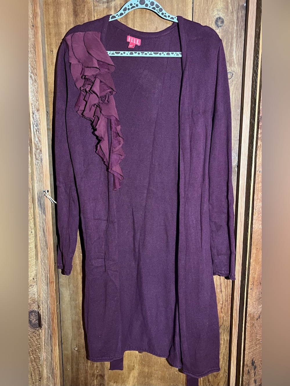 ELLE Plum Ruffled Long Sleeve Knit Cardigan - Picture 2 of 8
